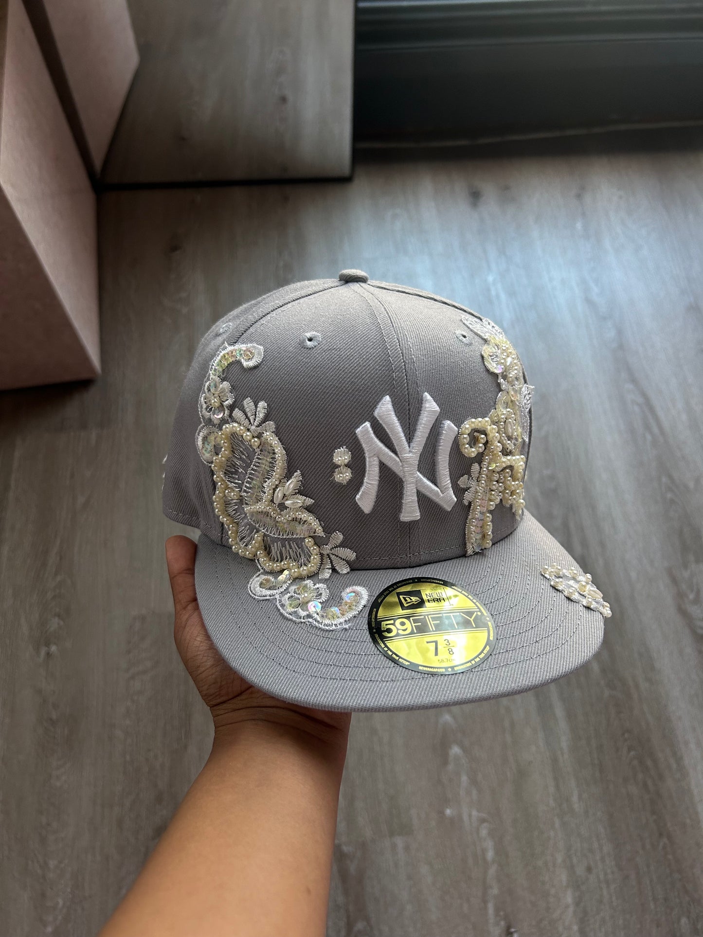 Custom Pearled Applique Fitted Cap